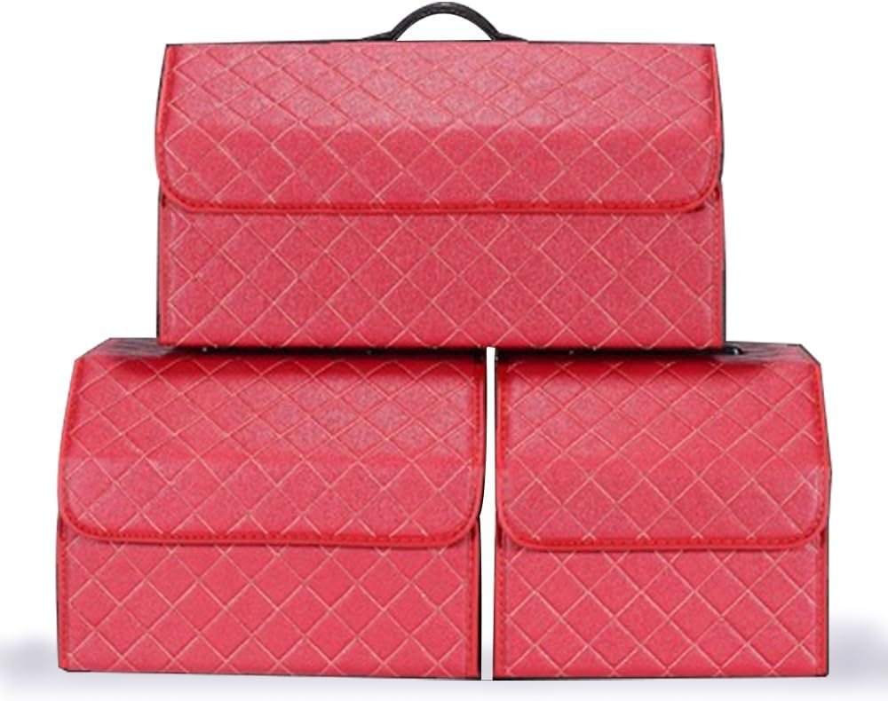 Car Trunk for Honda Jazz Crosstar GR GS GK GE GD Mk 7 6 5 4 3 2 1 Gen 2015-2025, Trunk Storage Box Storage Box Watertight Leather with Handle Car Storage Box Folding Storage Box,Red-L