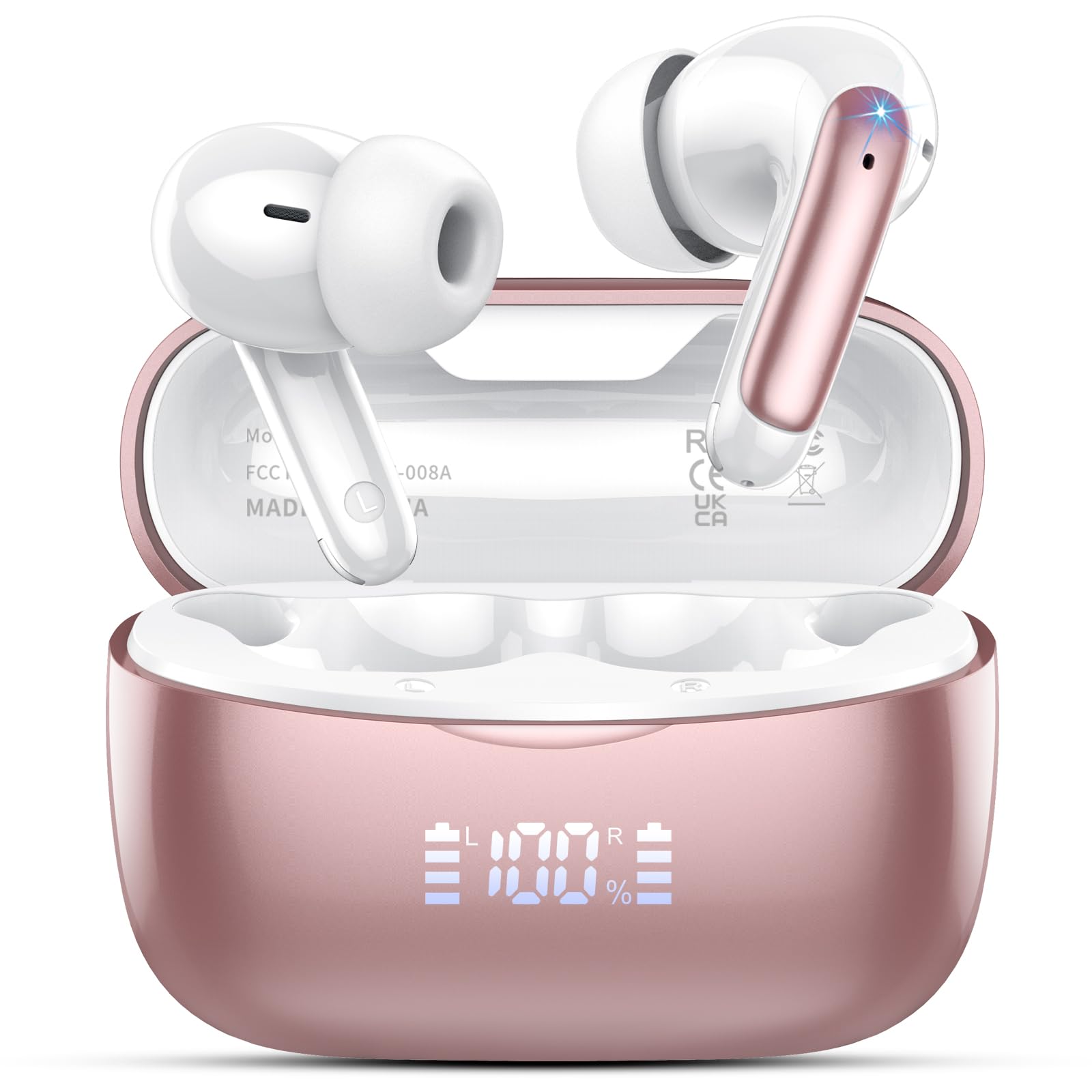Cuffie Traduzione AI 3-in-1 Open Ear Bluetooth 5.4 – Supporto 165 Lingue, 8 Modalità, 42h Autonomia, IPX7, Oro Rosa