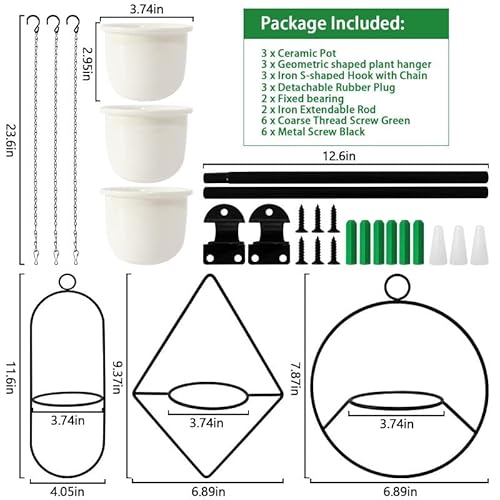 Hanging Planters For Indoor Plants Holder - Window Plant Hanger Indoor With 3 Ceramic Pots Wall Ceiling Home Office Outdoor Herb Garden Decor #TOP5