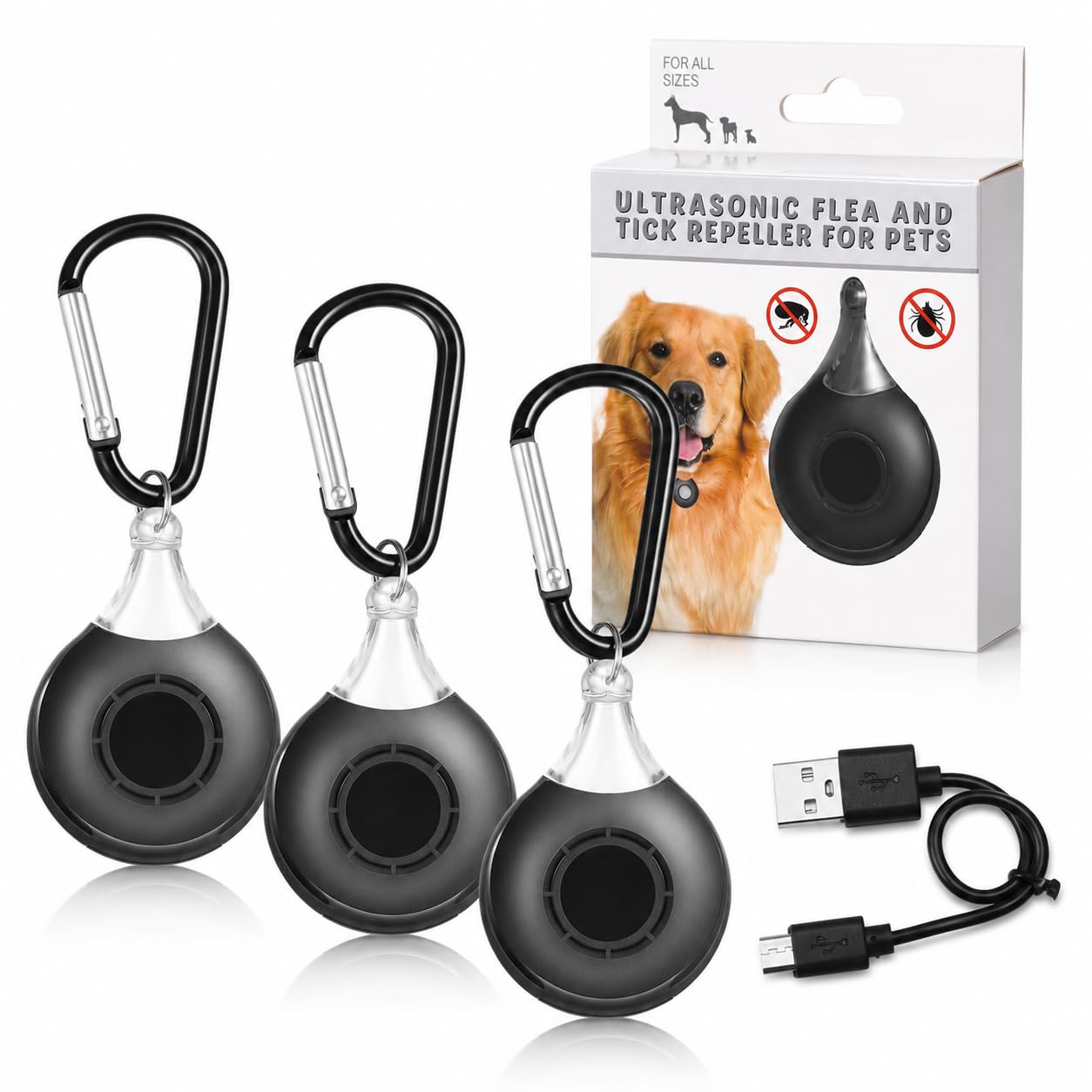Lot de 3 répulsifs anti-tiques et puces à ultrasons pour chiens et chats