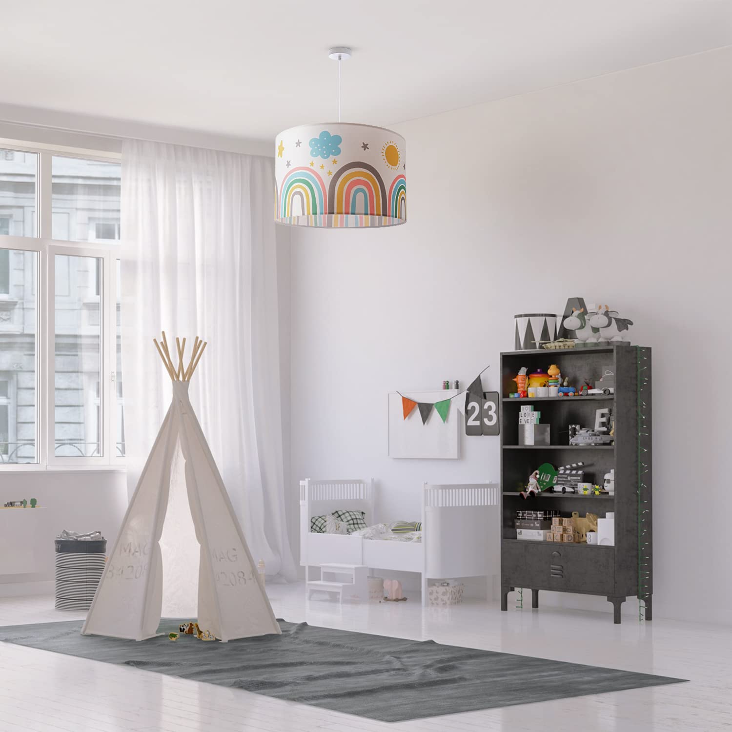 Paco Home Bambini Sospensione Cameretta Dei Bambini Paralume Tessuto Rotondo E27 Arcobaleno