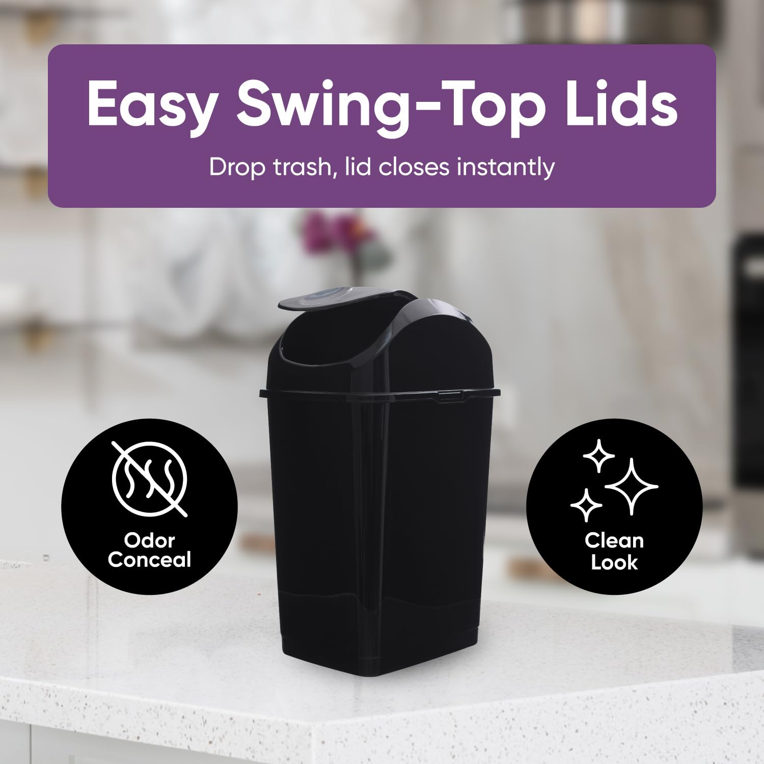 Superio Mini 1.25 Gallon and Small 2.5 Gallon Plastic Trash Cans with Swing Top Lid, Grey Waste Bin for Countertop, Desk, Vanity, Bathroom, 2 Pack (Black)