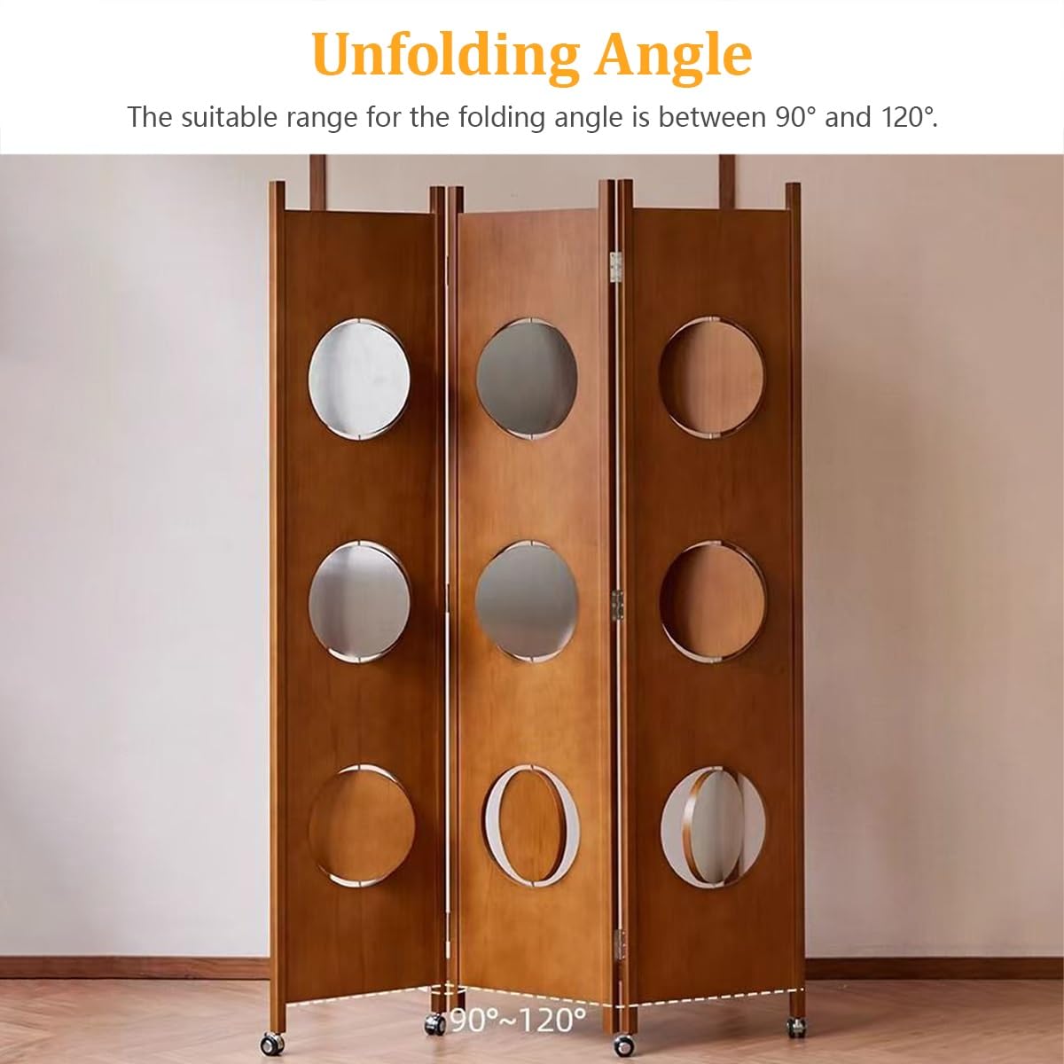 Biombo Madera 3 Paneles, Separador De Ambientes Plegable con Cortes Circulares, Room Divider Portátil con Ruedas para Dormitorio Oficina, Decoración Moderna(White)