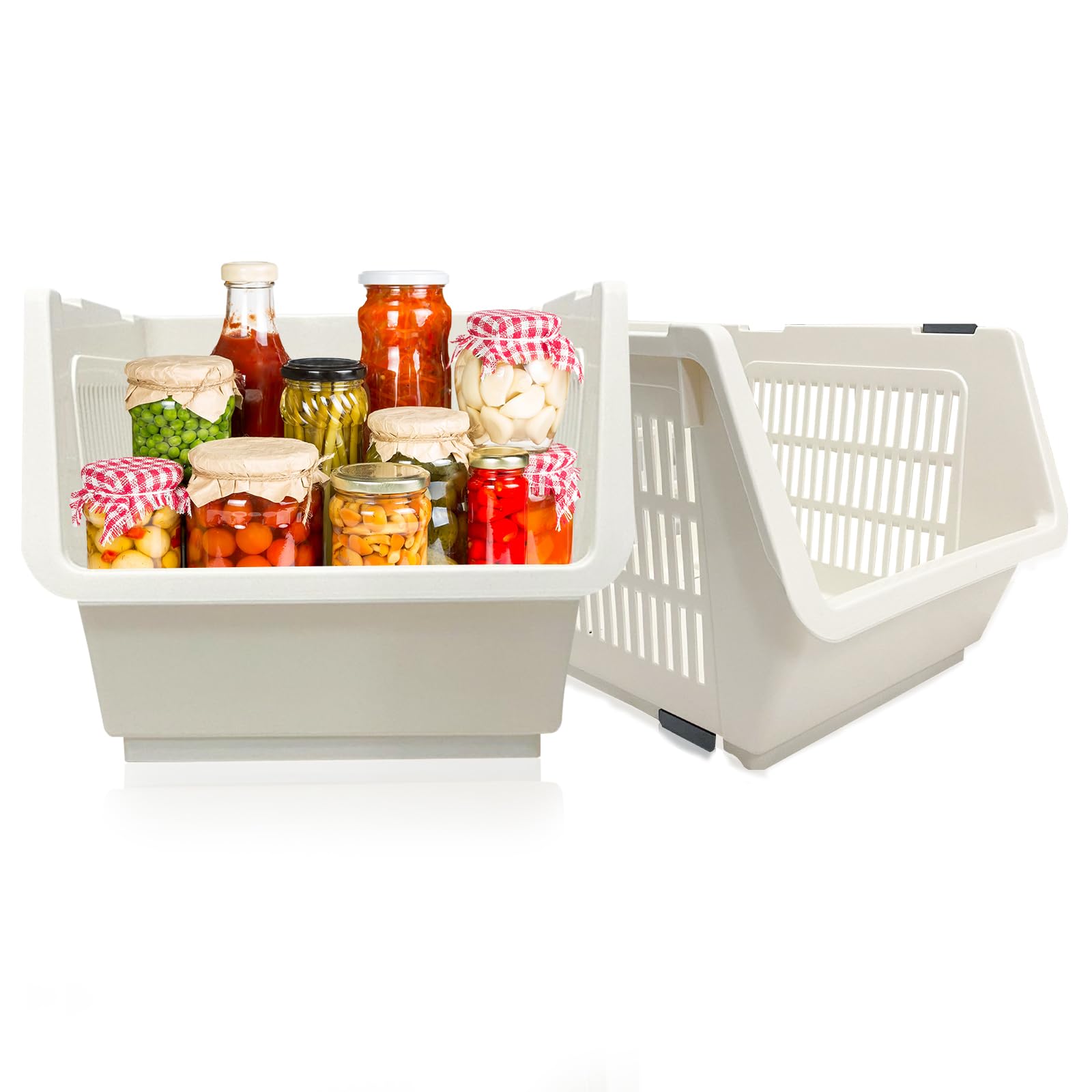 VR7 Stackable Kitchen Storage Containers - Plastic Vegetable Wheel Baskets with Ventilation - Durable Shelving Unit for Kitchen, Bathroom, or Living Room - Space-Saving Design