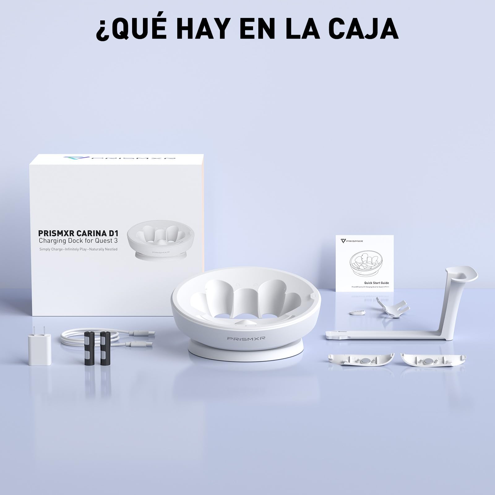 PRISMXR Base de Carga Compatible con Meta Quest 3 Accesorios Estación de Carga Rápida para Quest3 y Controladores con 2 Baterías Recargables (con Cargador,Passthrough) - Carina D1