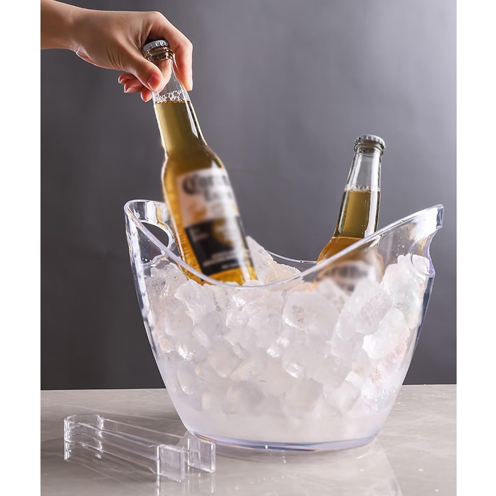 Cubeta para Hielo Cubitera acrílica de 8 litros con pinzas for hielo, cubo de almacenamiento ovalado de tina de plástico, cubos de hielo for 2 botellas de vino o champán, cubo de hielo Cubiteras(Blue)