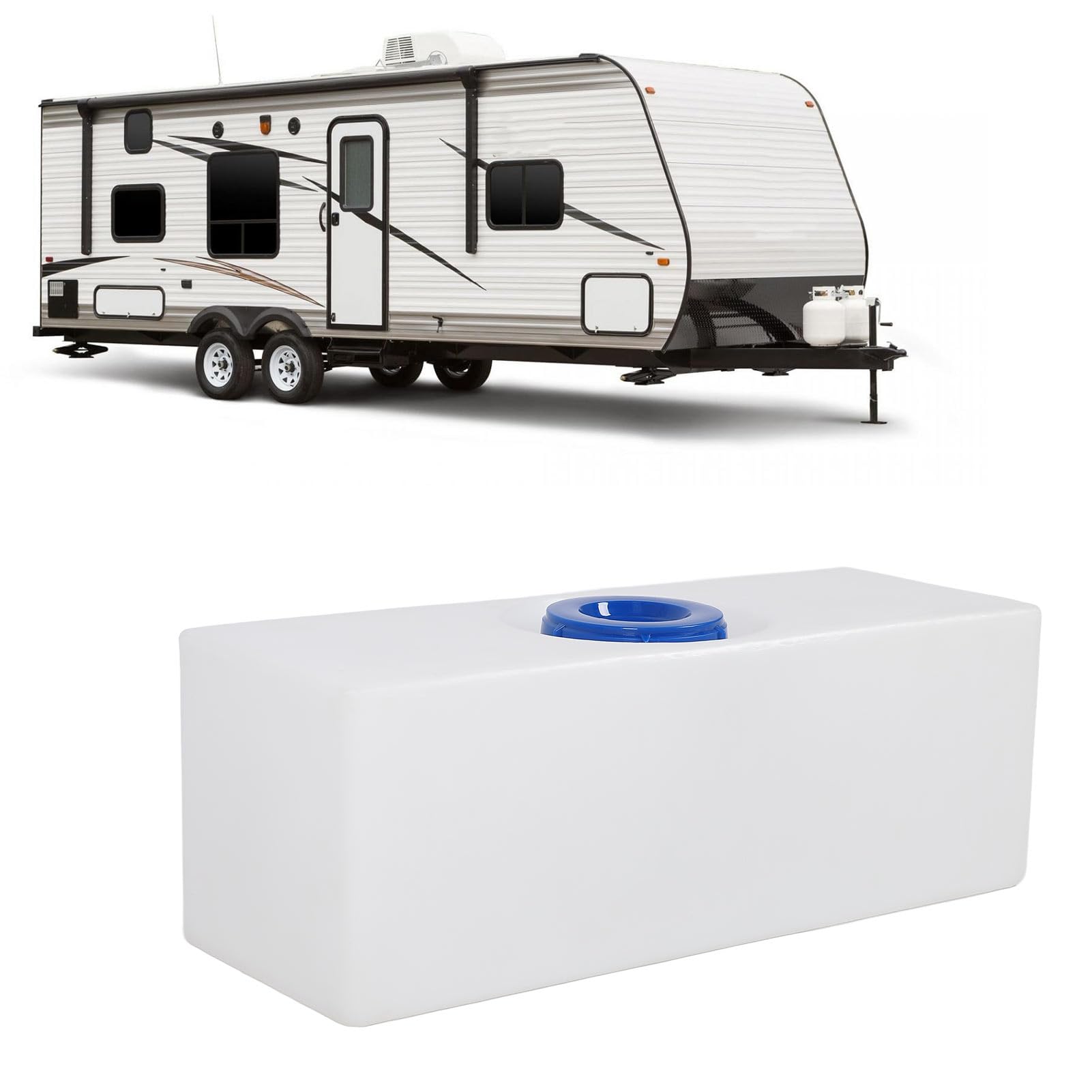 Drfeify Tanque de Retención de Agua Dulce para Vehículos Recreativos de 15 Galones, Tanque de Agua LLDPE para Vehículos Recreativos con Entrada de 130 Mm, Diseño Resistente a Fugas de una Pieza, 750