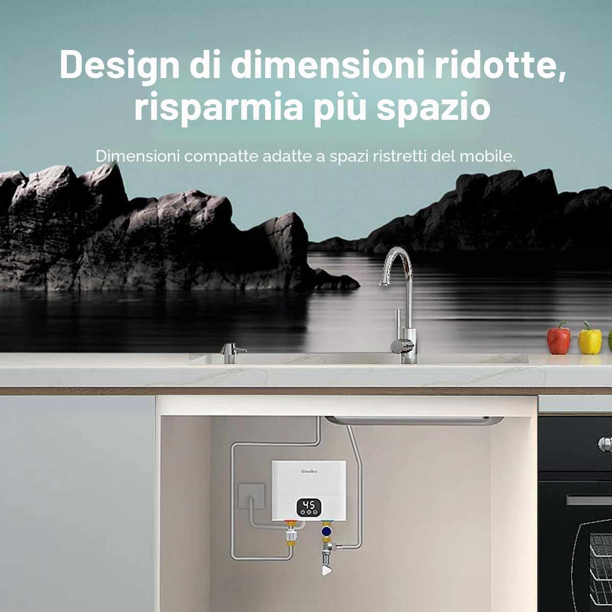 Scaldabagno elettrico istantaneo senza serbatoio, 5,5 kW 220 V, scaldabagno istantaneo con display digitale, per cucina, bagno, lavandino, bancone sotto/sopra, casa, interno (bianco)