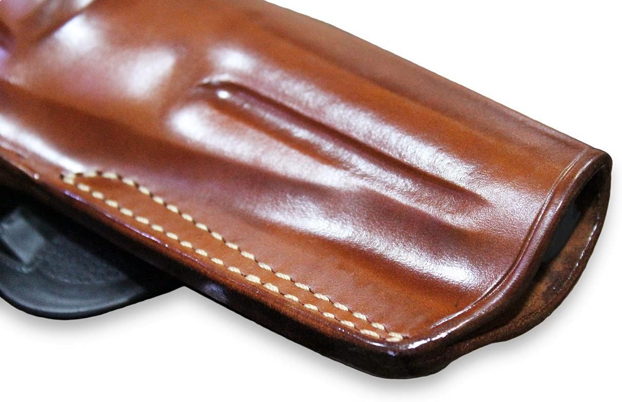 Masc OWB Leather Paddle Revolver Holster with Retention Strap, Fits Pietta 1858, .44 Cal Remington Sheriff Octagon Barrel BP 5.5-inch, Right Hand Draw, Brown #1579#