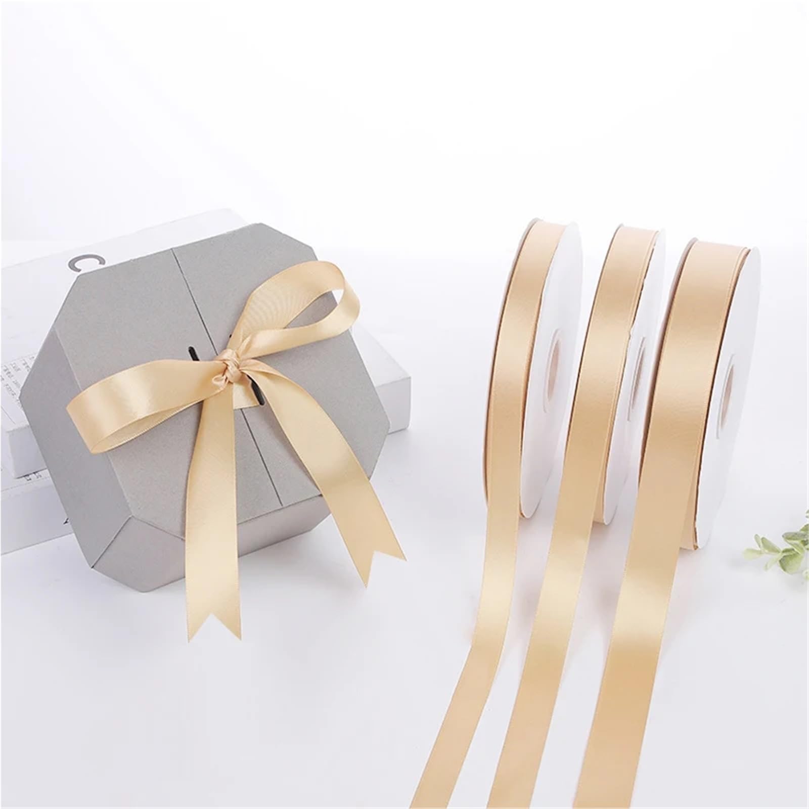 2 Rotolo 90M/Roll Champagne Nastri di Raso Confezione Regalo Corona Decorazione Archi Dei Capelli Fare FAI DA TE Fatti A Mano Forniture Nastro Per Decorazioni(4cm x 90m)