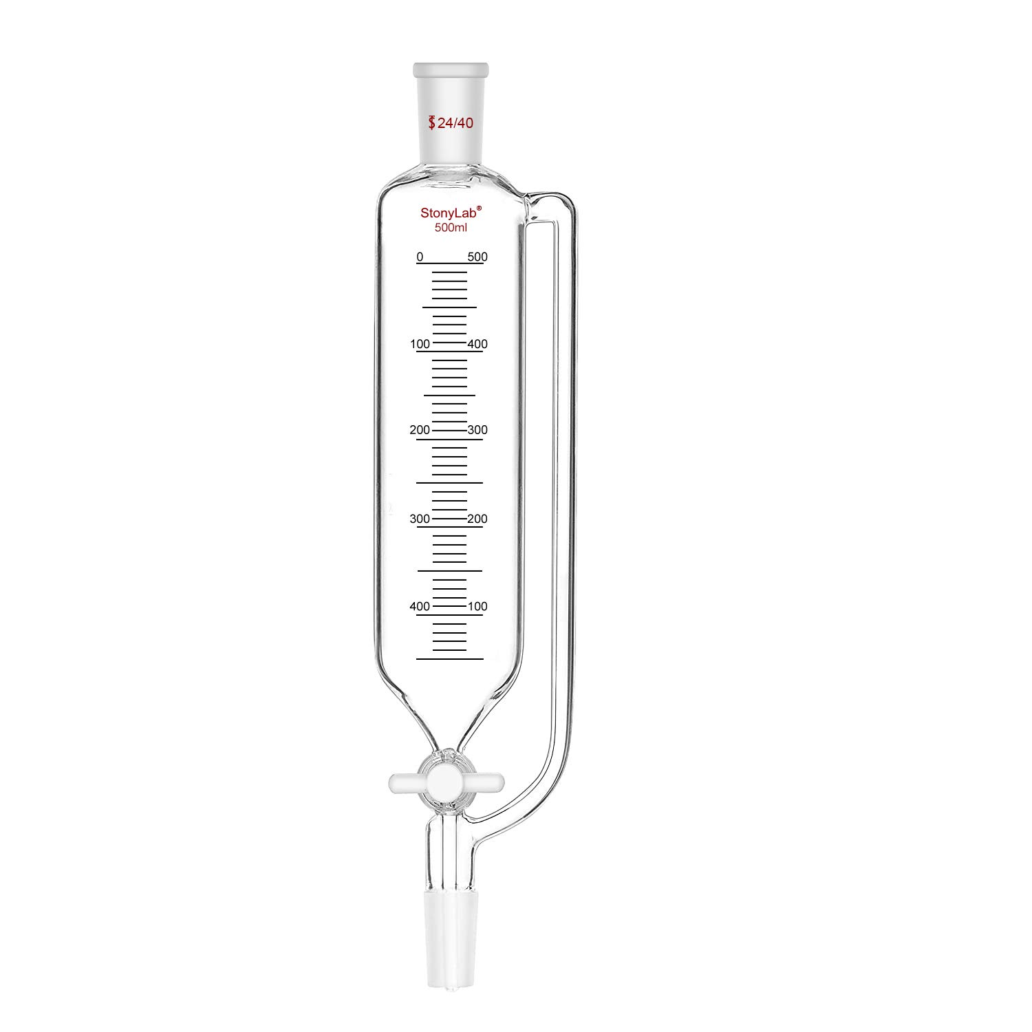 stonylab Pressure Equalizing Graduated Addition Funnel, Borosilicate Glass Dropping Funnel 24/40 Joint 500 ml with PTFE Stopcock for Laboratory (500