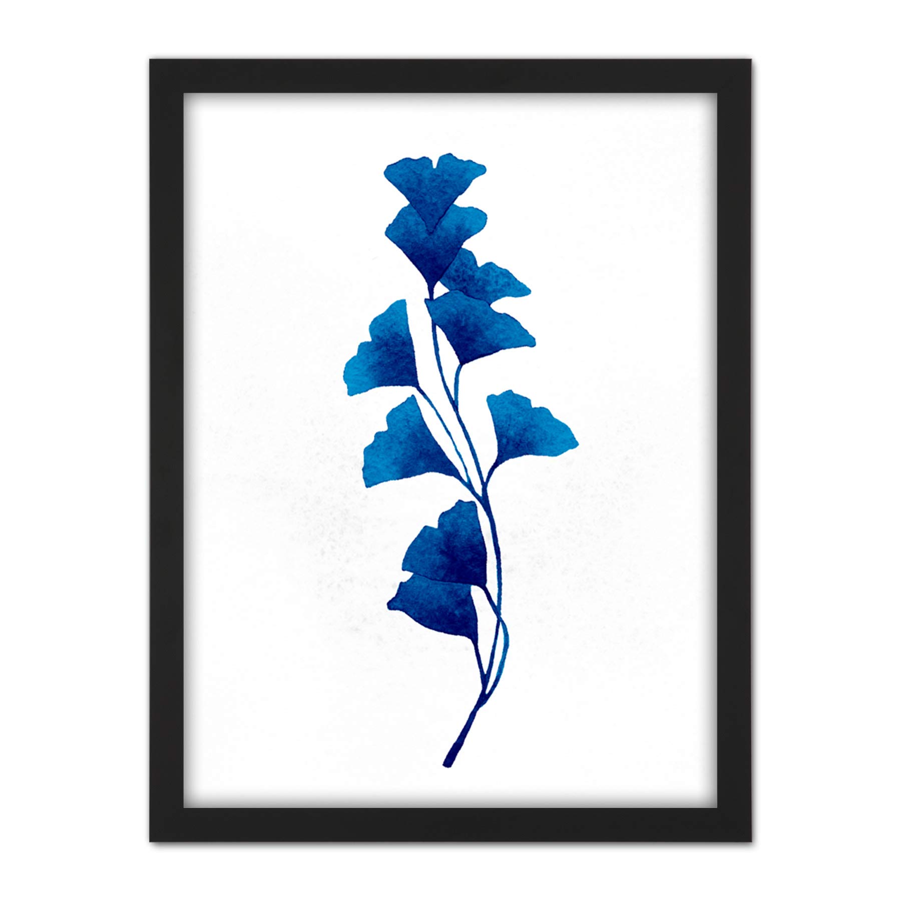 Wee Blue Coo Navy Blue Watercolour Flowers Artwork Framed Wall Art Print 18X24 Inch