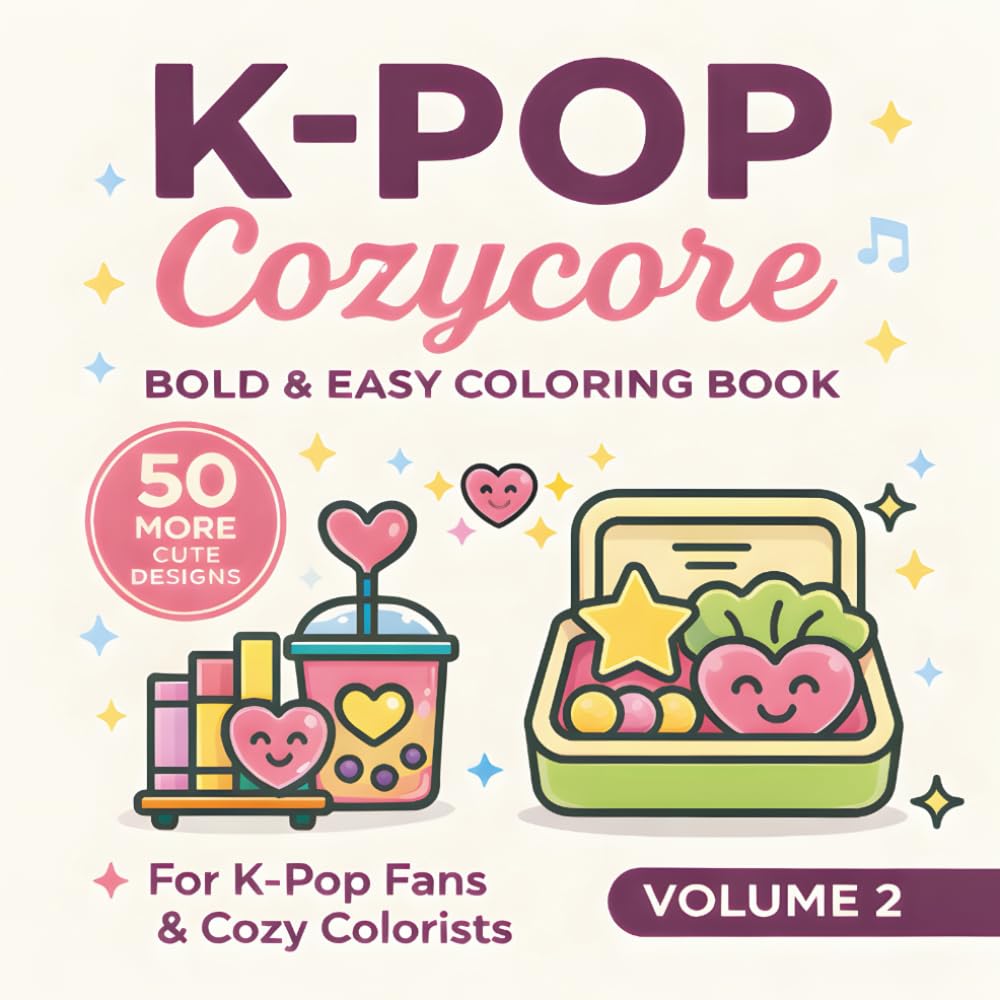K-Pop Cozycore: Bold & Easy Coloring Book 50 More Cute Designs For K-Pop Fans & Cozy Colorists Volume 2 (K-Pop Coloring Book)
