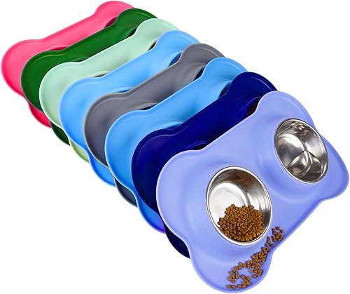 Juqiboom Cuencos para perros, 2 cuencos de acero inoxidable para alimentador de agua y alimentos para mascotas con alfombrilla de silicona