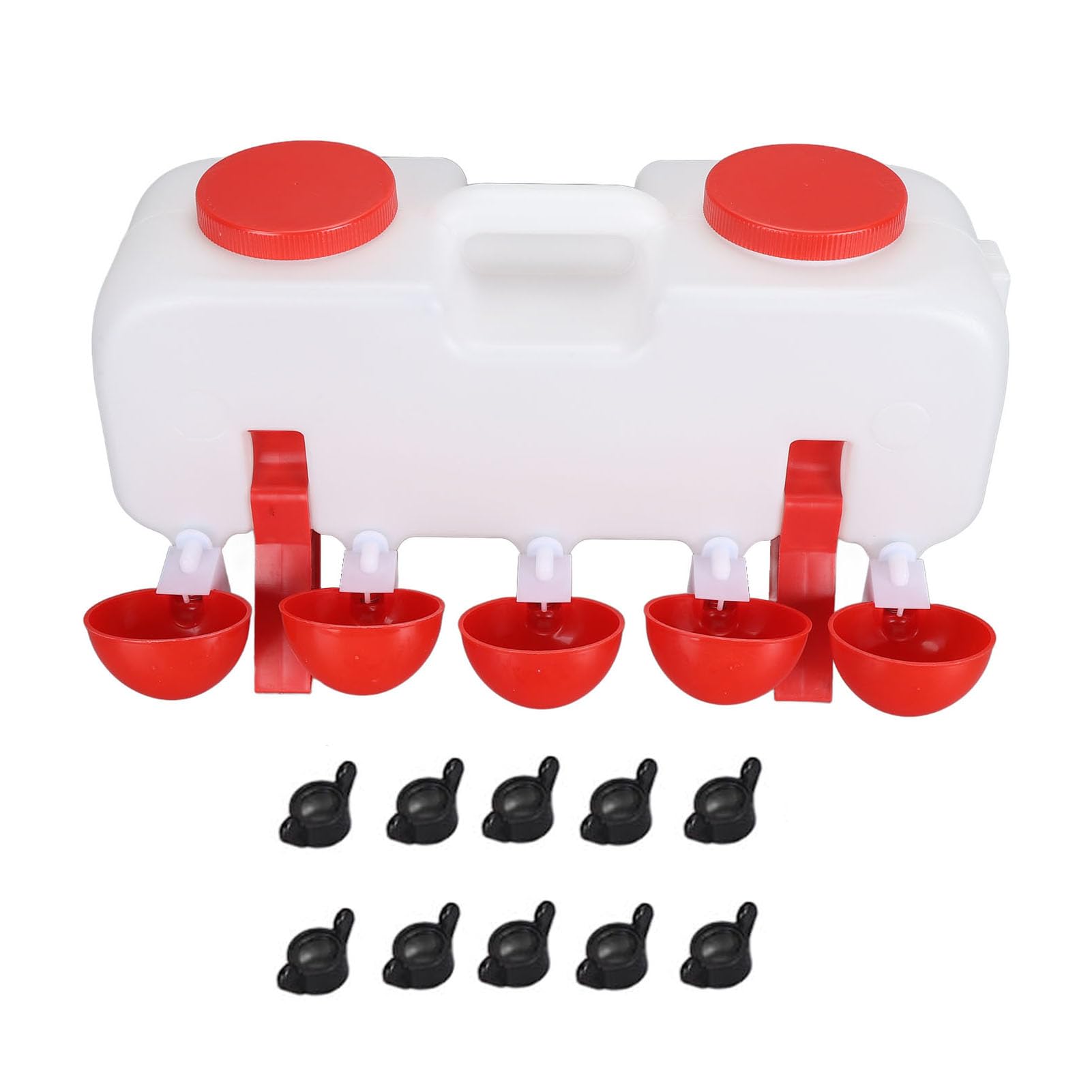 Abbeveratoio per polli di grande capacità da 10 litri, mangiatoia per pollame con 10 tazze d'acqua, distributore automatico di acqua con riempimento dall'alto per oca anatra, (Semiautomatico)