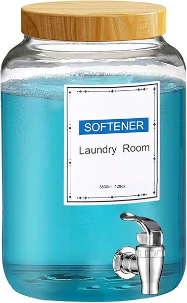 Laundry Detergent Dispenser,1 Gallon Glass Liquid Laundry Detergent Dispenser,for Bleach, Fabric Softener,Laundry Soap Dispenser,for Laundry Room Organization and Storage 128oz