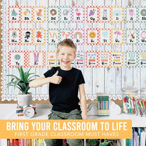 Hadley Designs Alphabet for Classroom Wall Decor - ABC Posters for Classroom Wall Chart Preschool & Kindergarten, ABC Letters & Number Line Elementary, Alphabet Cards, Retro Classroom Decor - Image 9