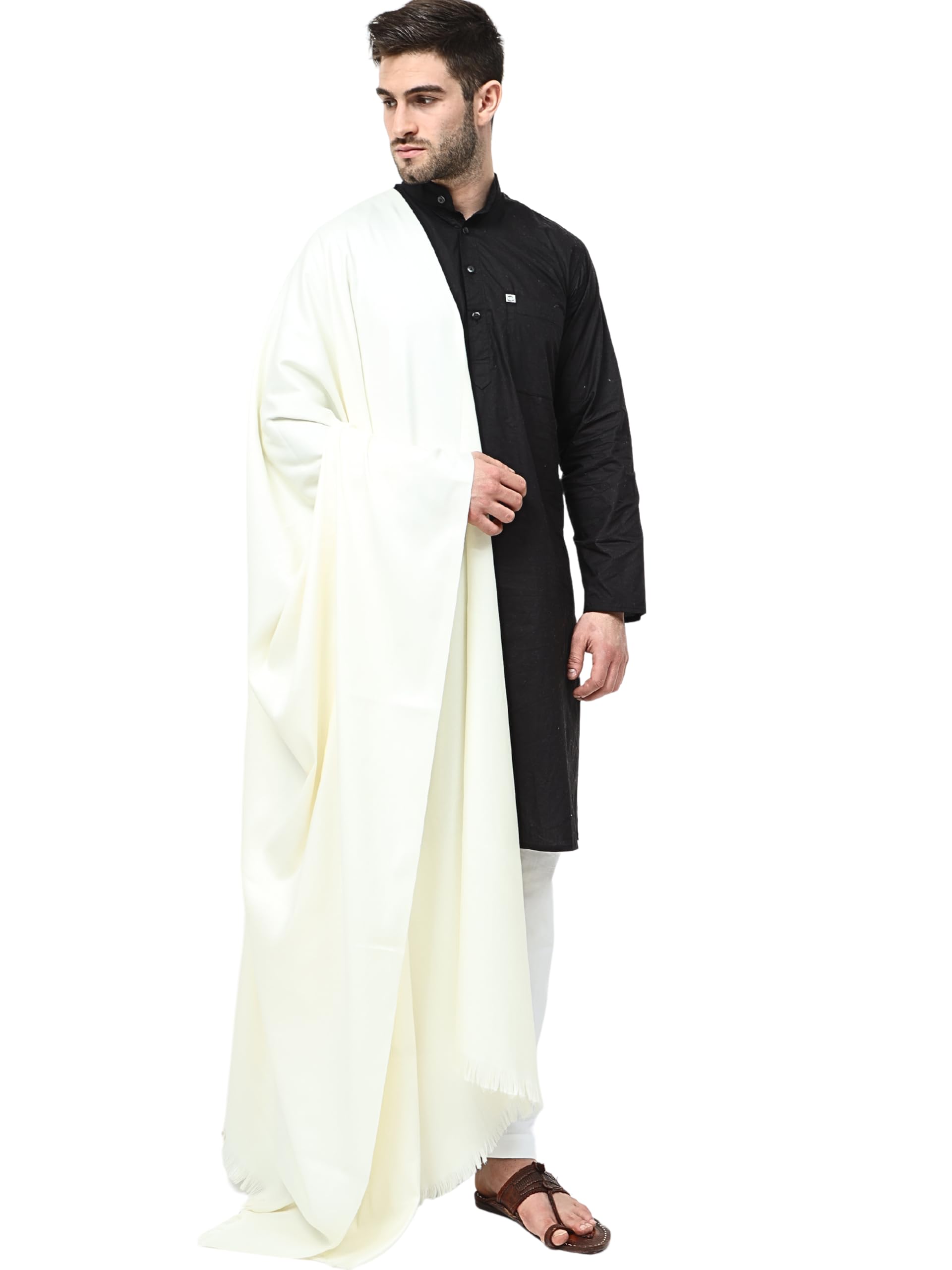 Kashmiri Semi Pashmina Pure Wool Plain Men's Shawl, Warm and soft, (Size: 100 inch x 50 inch)-image-22