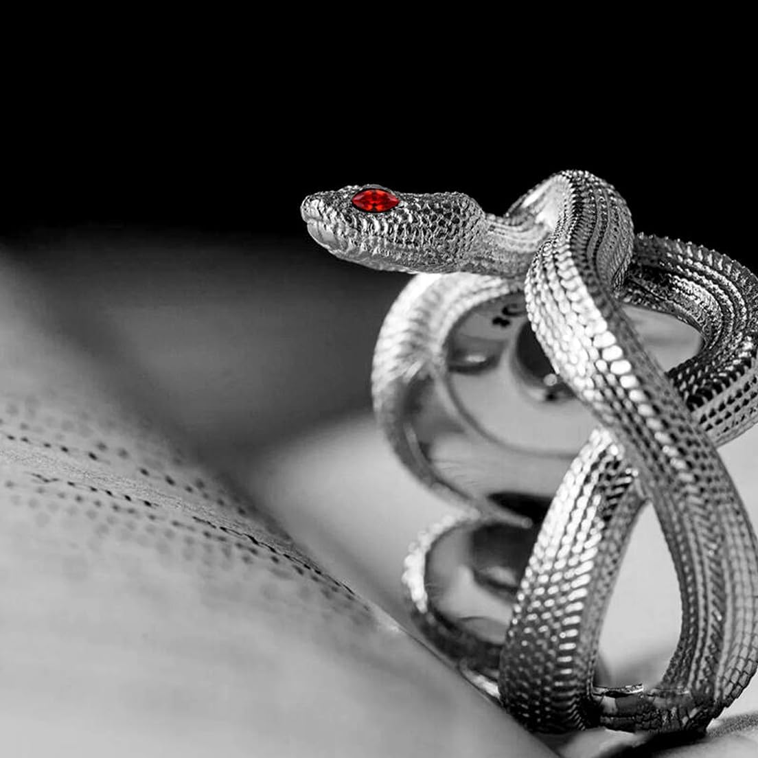 HAIXIAN Unisex Cool Wrap Snake Ring,Retro S925 Sterling Silver Punk Gothic Cocktail Party Biker Snake Animal Ring for Men Women - Image 2