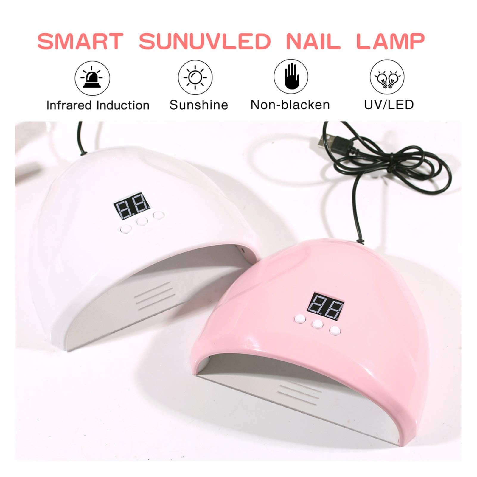 lampada per unghie, Sensore automatico for lampada polimerizzante gel Polygel da 36 W(Pink)