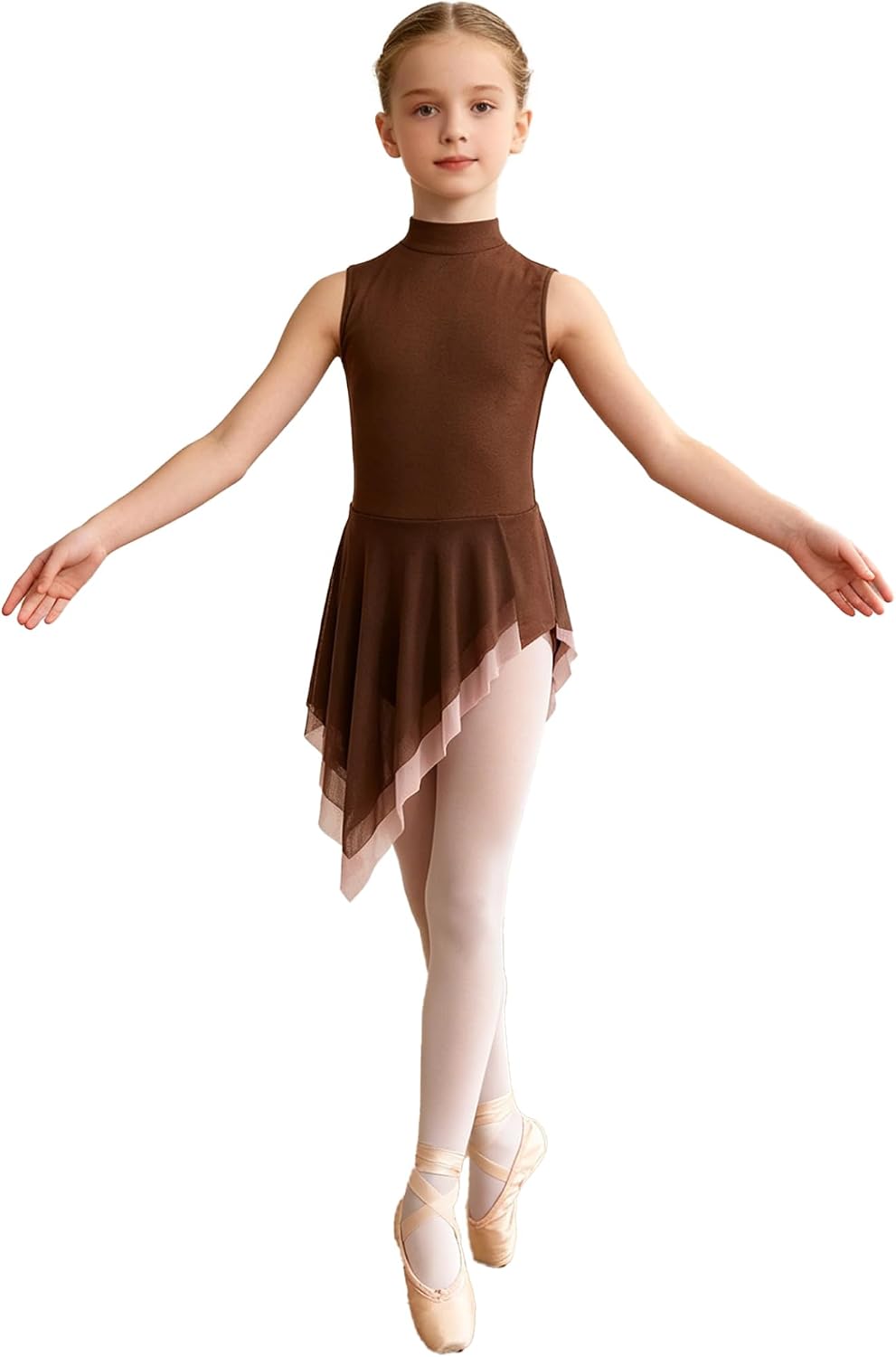 Girls Lyrical Dance Costume Contemporary Ballet Leotard Dress Asymmetrical Skirt Gymnastics Leotard for Stage Show