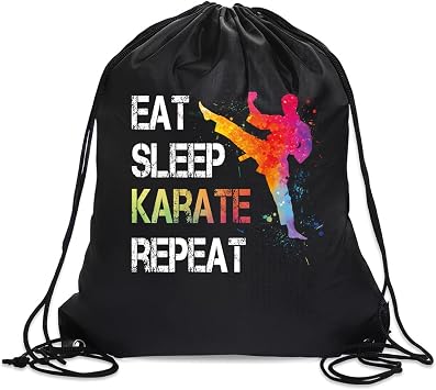 Eat Sleep Karate Repeat Drawstring Backpack For Men Women, Waterproof Sport Sackpack For Karate Lover Karate Fan, Funny Birthday Christmas String Gym Bag Gifts For Her Him