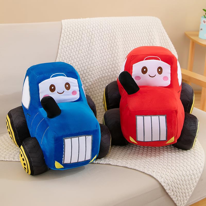 Image of Car Plush Toy Soft Stuffed Car Plush Pillow Toy CuteTractor Cartoon Throw Pillow Plushie Gifts for Kids Birthday Christmas Party (Tractor Blue)