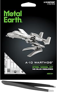 Metal Earth Fascinations A-10 Warthog Jet Fighter 3D Metal Model Kit Bundle with Tweezers