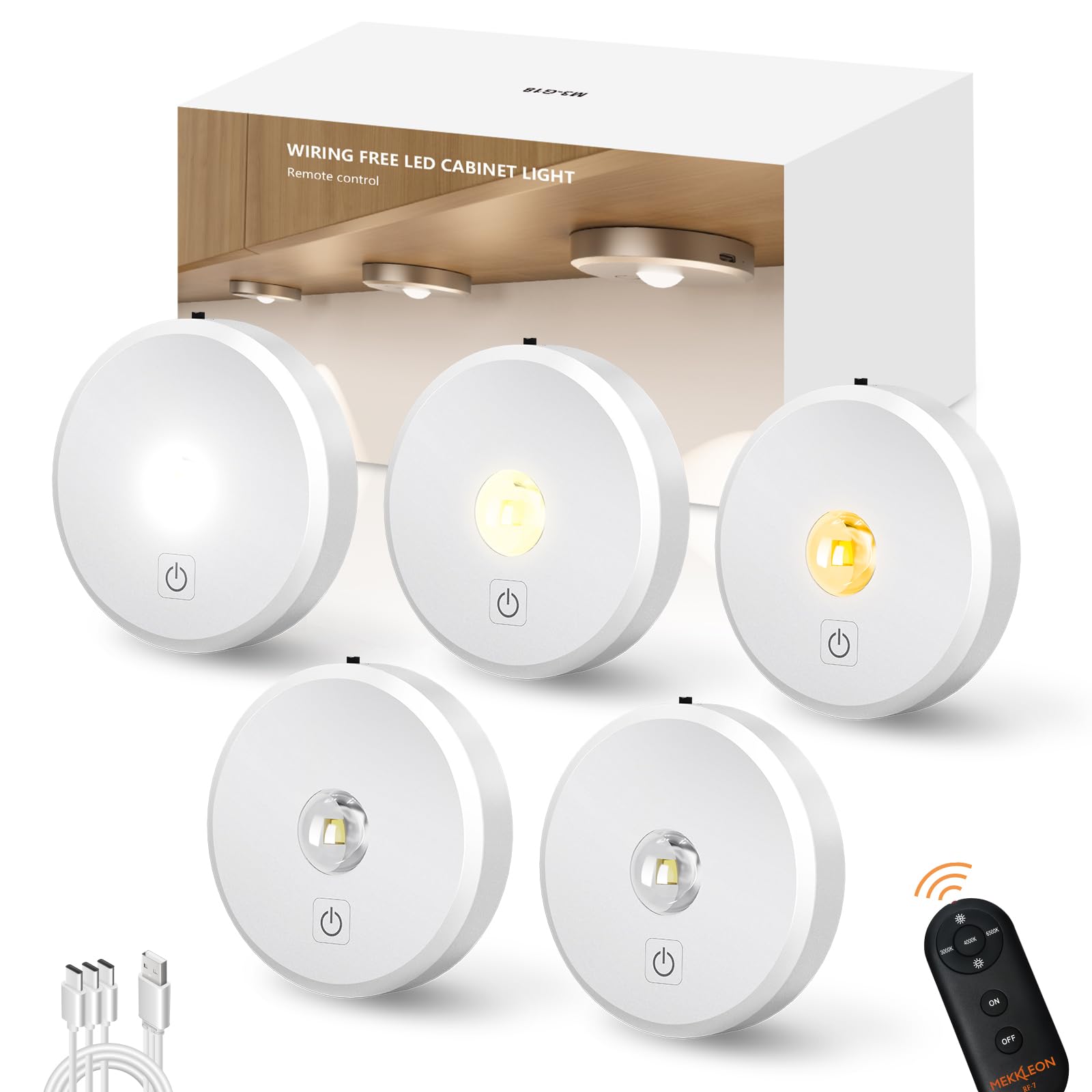 MEKKLEON Wireless LED Showcase Lighting with Remote Control, 2000 mAh Rechargeable LED Spotlights Battery, 3 Colour Temperatures Dimmable, Under Cabinet Light, Cabinet Light, Kitchen Cabinet for the — image 1