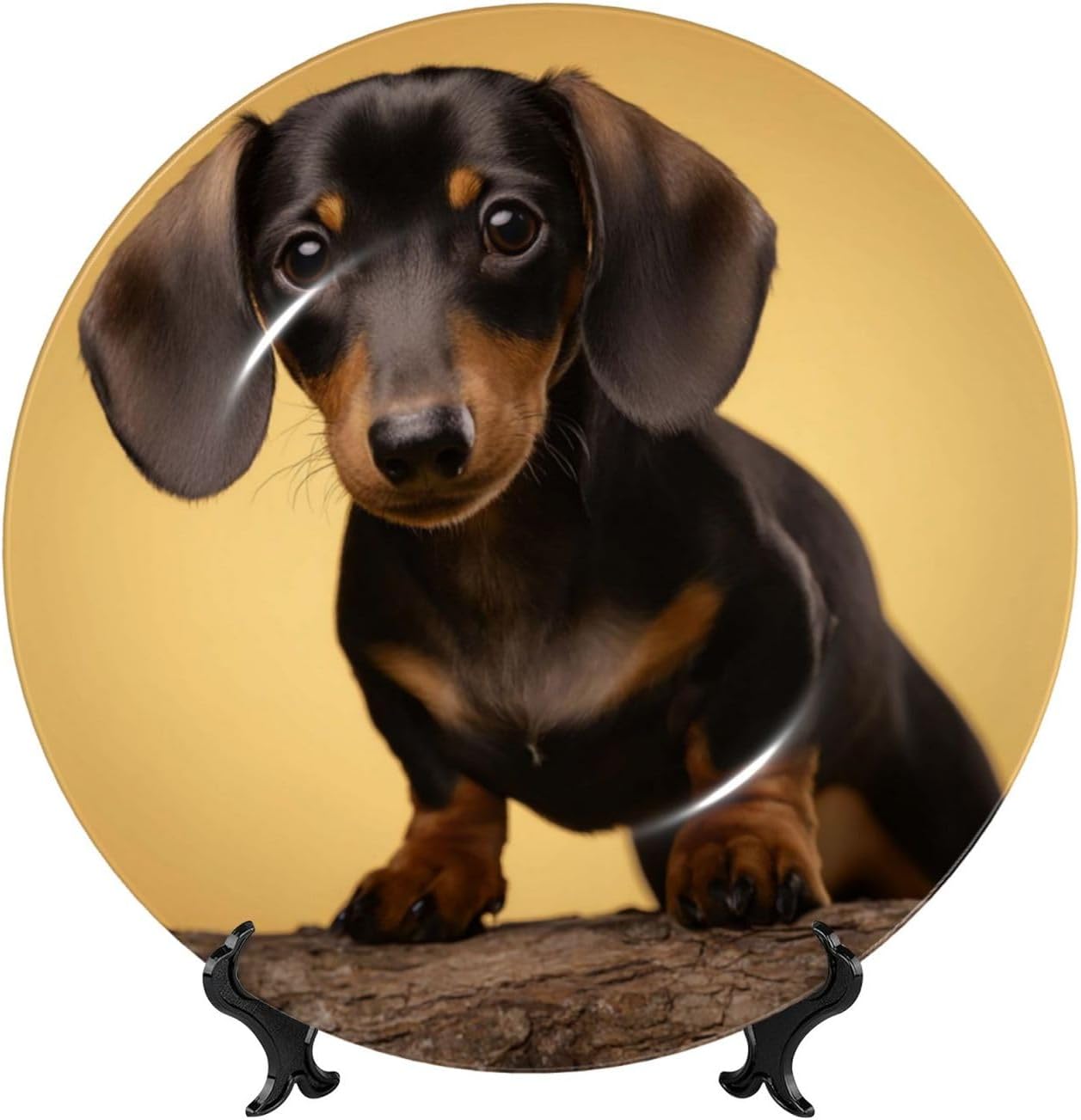 Decorative Plate 10in Bone China Dessert Plates with Display Stand Ceramic Ornament Ceramic A cute dachshund Decorative Plates Art Crafts Porcelain Plate for Home Club Living Room