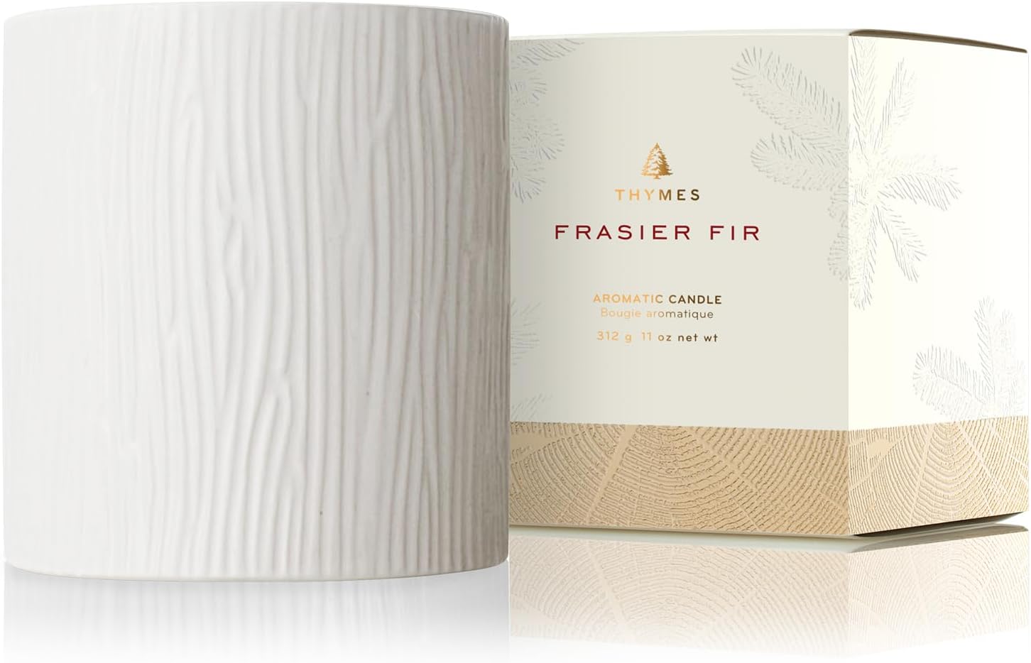 Thymes Frasier Fir Candle Gilded Ceramic Medium Jar Candle Scented Candle with a