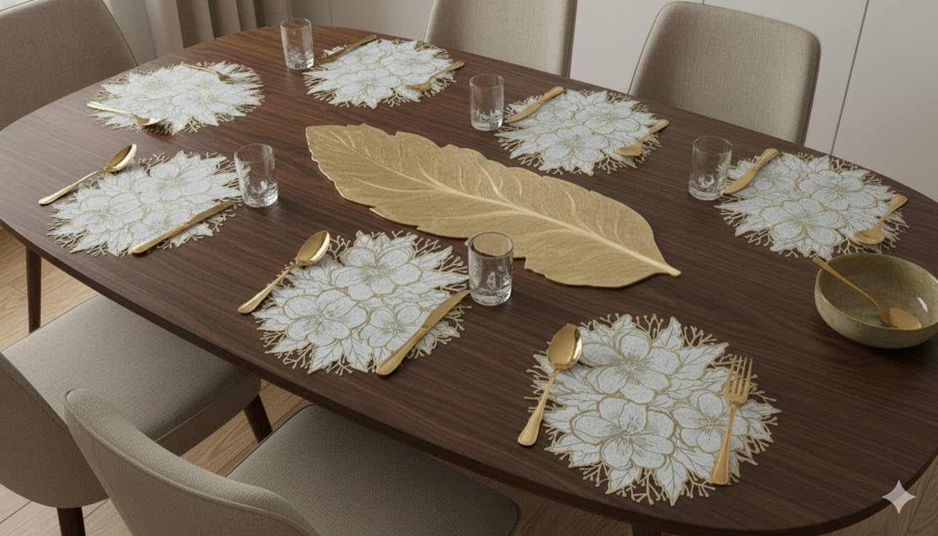 Sunflower Table Mats & Gold Runner Set - Dining Decor -10