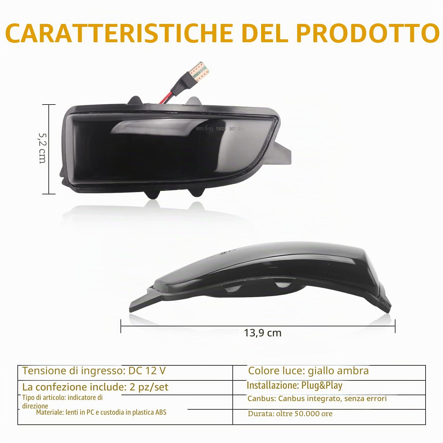 Indicatori LED Dinamici Indicatori di Direzione Lampada Sequenziale Side Maker Mirror Compatibile con Volvo C30 C70 S40 V40 V50 V70 S60 S80 31111090, 31111102, 2 pezzi