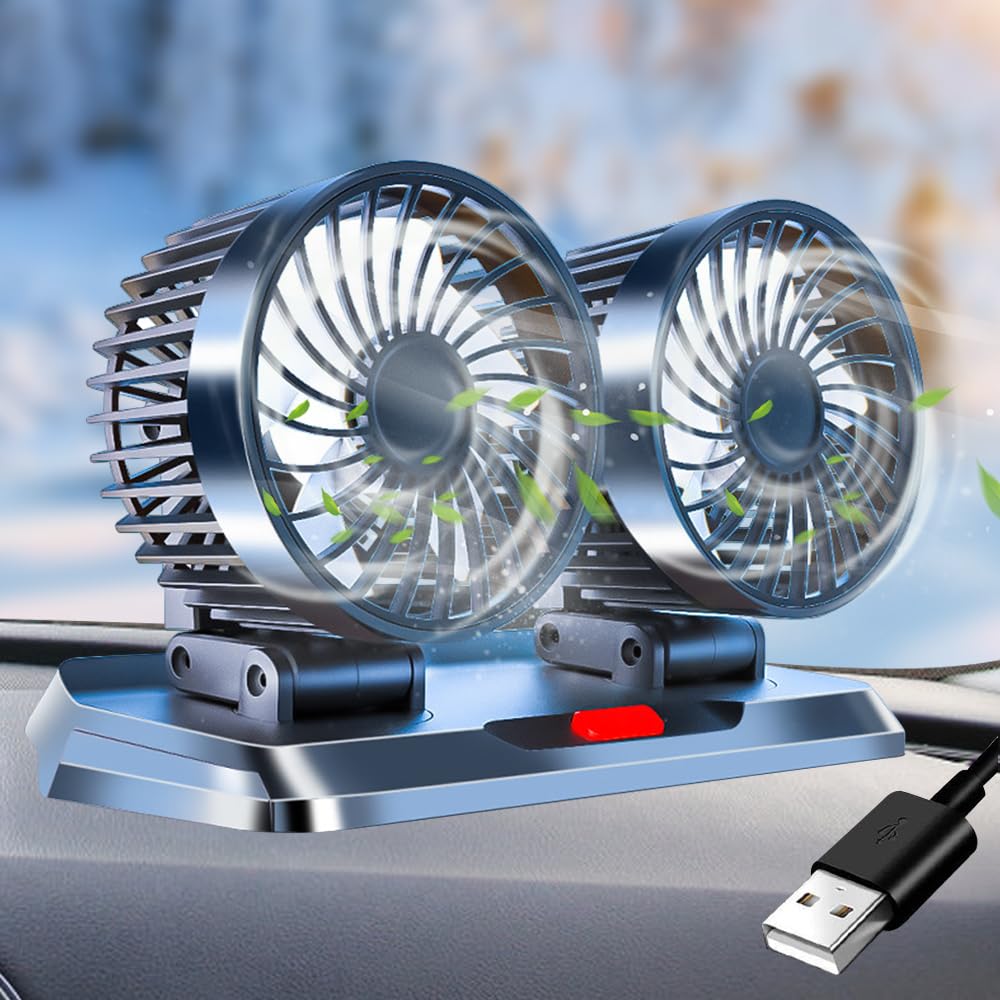 Ventilateur USB 5V à Double Tête Pour Voiture, SUV, RV, Camion, Van - Refroidissement Avec Appuie-Tête Rotatif à 360°