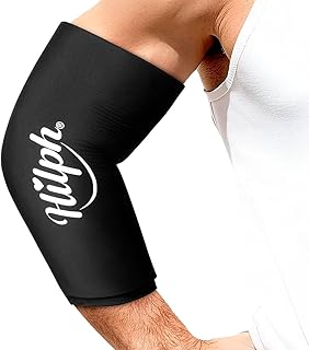 Hilph Elbow Ice Sleeve Arm Ice Packs for Injuries Reusable, Flexible Gel Cold Compression Sleeve for Tennis Elbow, Golfers, Tendinitis Pain Relief, Large, Black