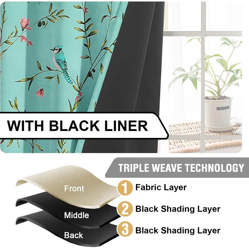 Image of Cloth Fusion Printed 100% Blackout Door Curtains 8 Feet Long Set of 2, Room Darkening Parda with Stainless Steel Grommets for Home Decor (8x4.5 Feet, Blue Forest)