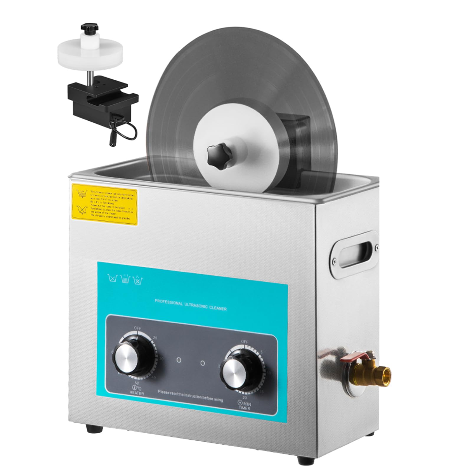 Lavatrice ad ultrasuoni 6L Pulitore ad ultrasuoni per Dischi in Vinile con Supporto sollevabile, 6 Pezzi Una Volta, Timer 0-30 Minuti e Controllo della Temperatura per Dischi in VI