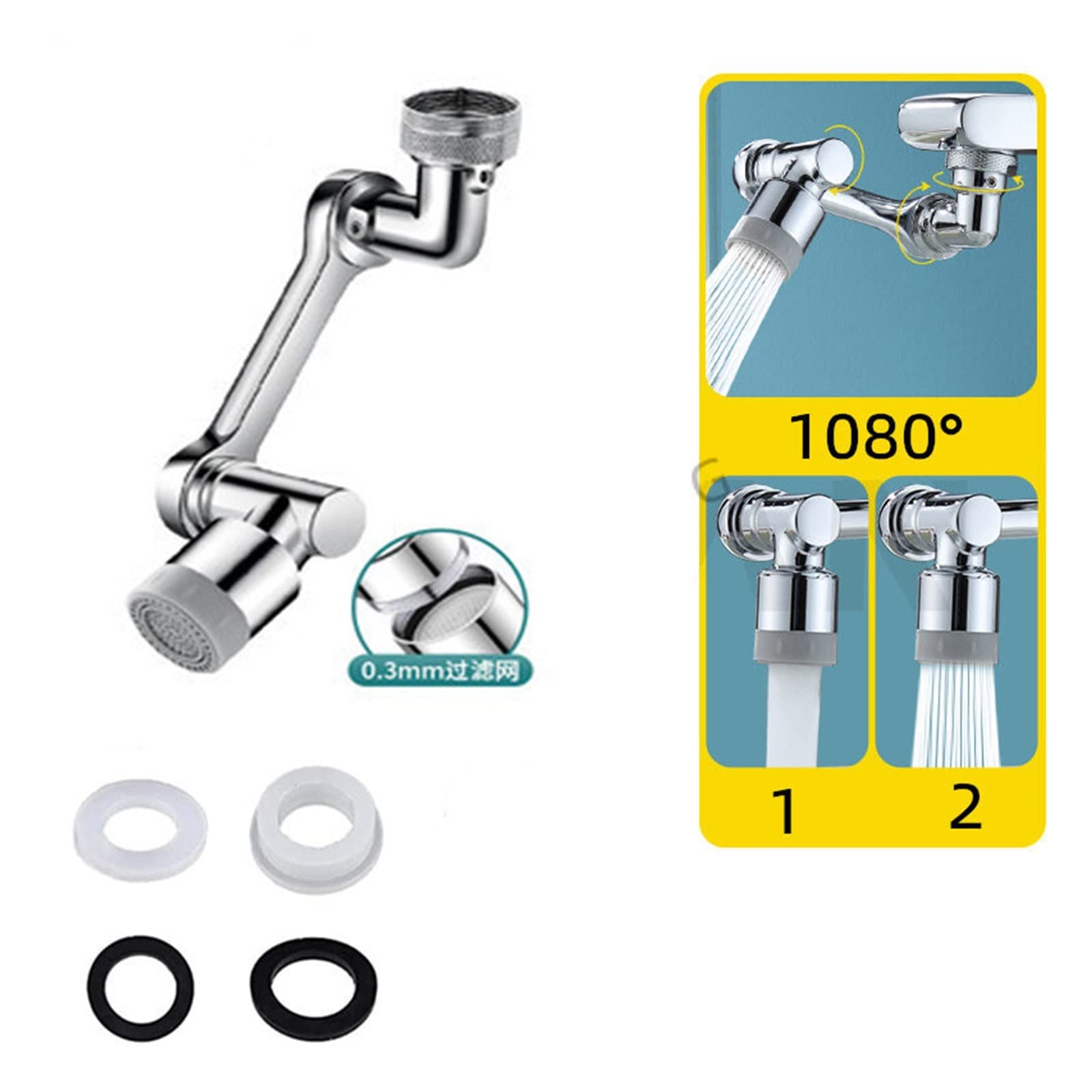 Grifo de cocina de 1080 grados con modo dual y boquilla extensible de 22/24 mm