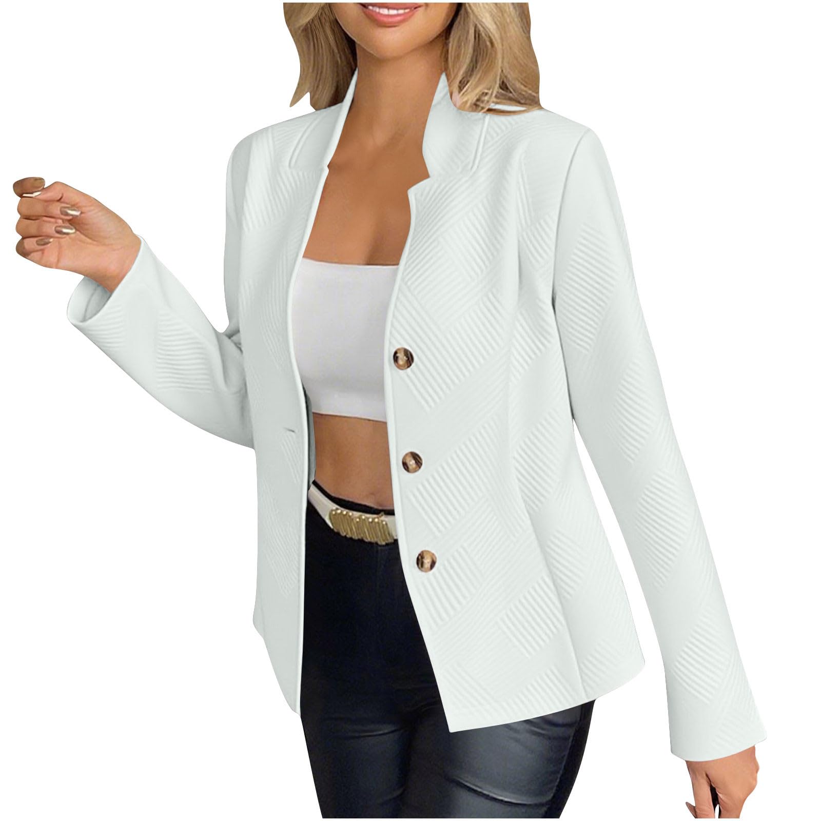 Womens Textured Blazer Long Sleeve Notch Lapel Casual Business Coat Fashion Office Work Formal Jacket For Fall