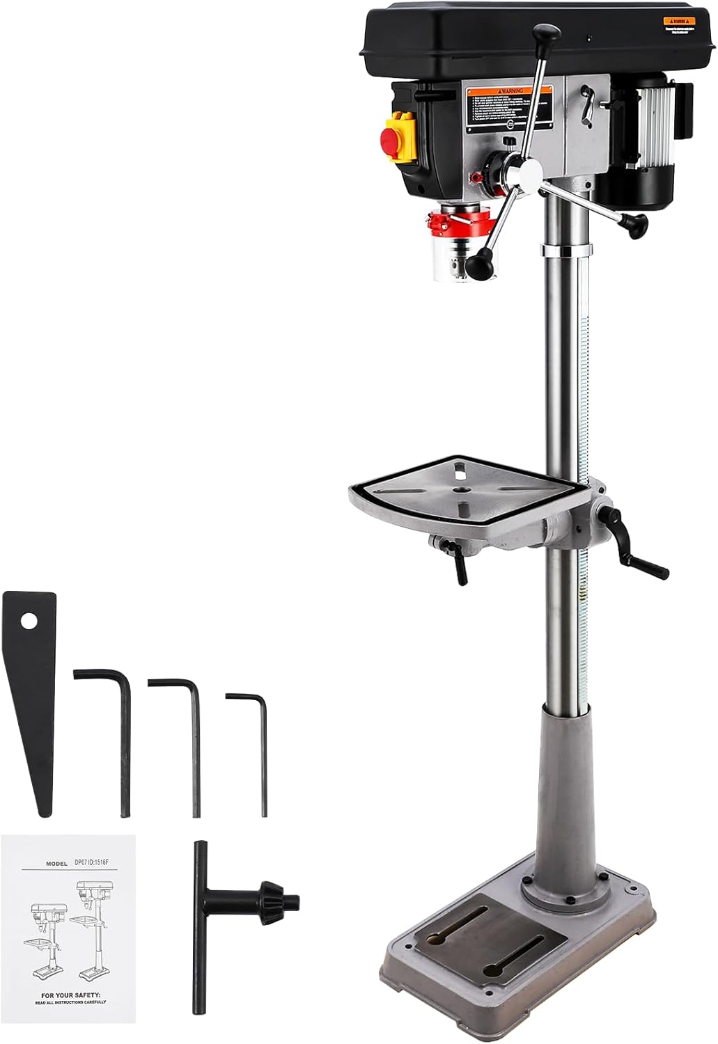 Garvee 15 in Floor Drill Press, 7.5 Amp 120V Pure Copper Motor, 288-3084 RPM Variable Speed Cast Iron Bench Drill Press, 0-45° Tilting Worktable, Tabletop Drilling Machine for Wood Metal