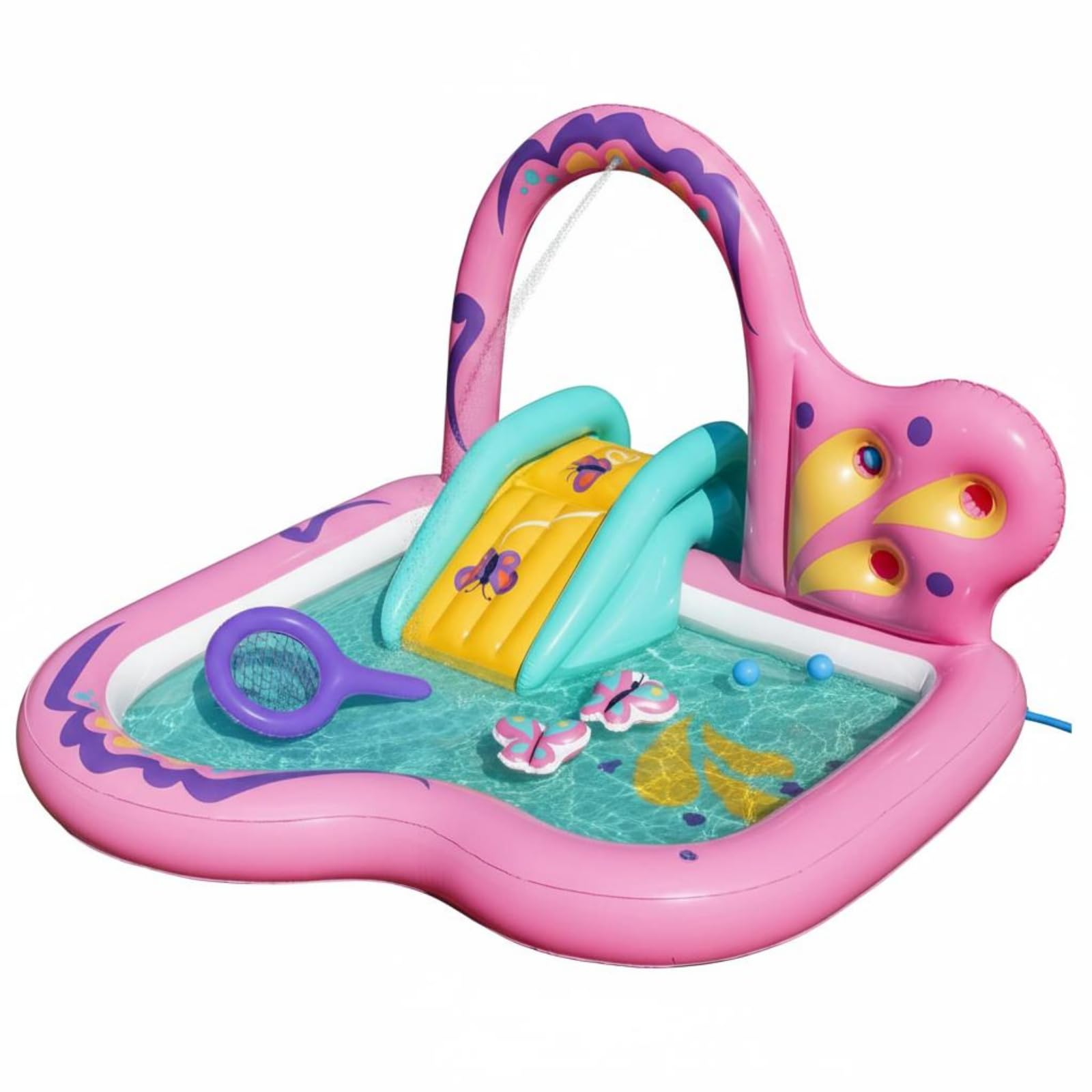 Piscine Gonflable Papillon Gonflage Rapide Bassin de Jeu avec Toboggan Structure Sécurisée Parc Aquatique pour Enfants