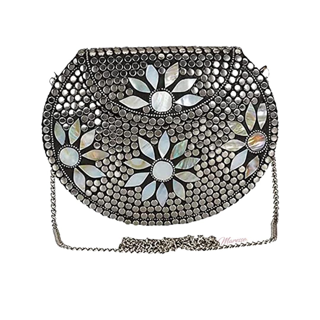Ayashilp Bridal Womens Antique Brass Purse Ethnic Handmade Metal Clutch Bag (Color: Silver) (B0BVHMM6LG) Amazon Price History, Amazon Price Tracker
