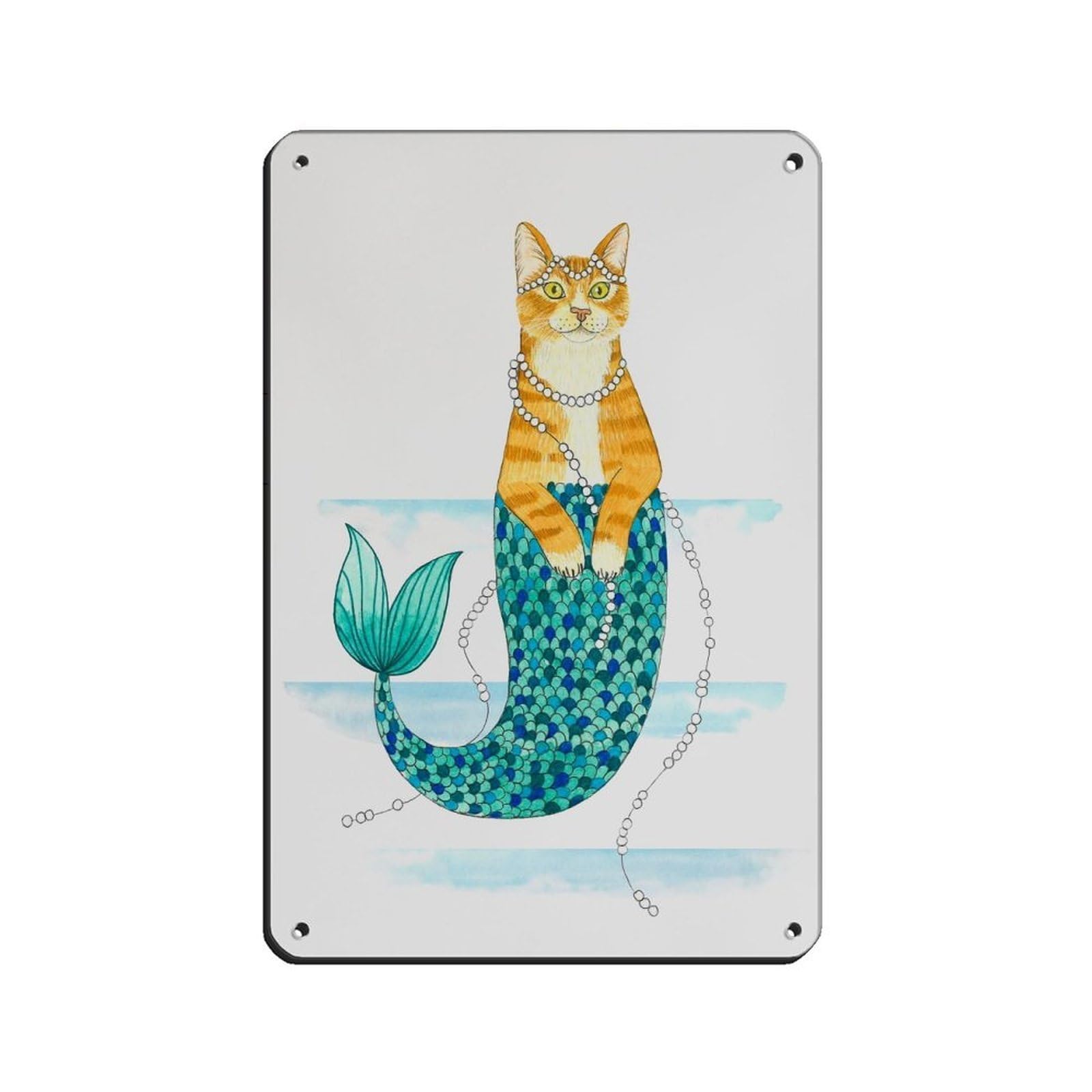 Lxwnze 20L X 30W Cm Purrmaid Cat Poster Tin Sign Vintage Metal Pub Club Cafe Bar Home Wall Art Decoration Poster Retro 8X12inch(20X30cm)