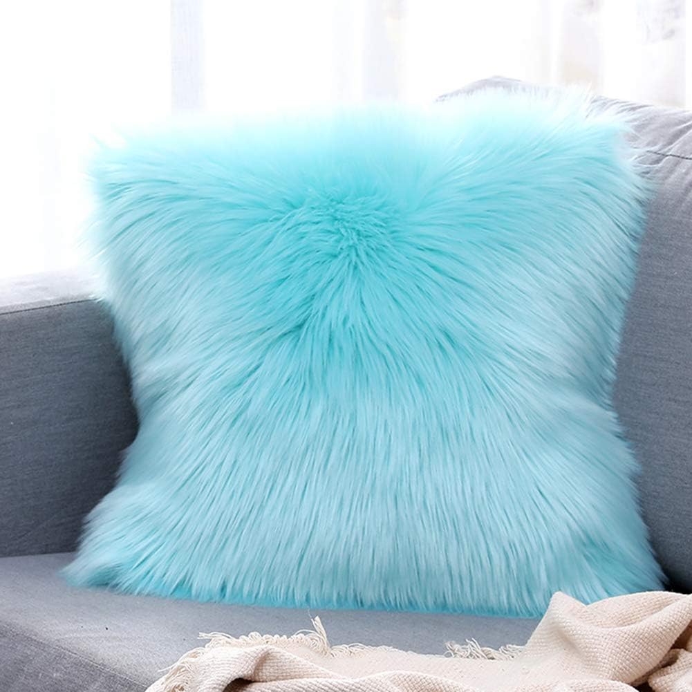 vctops Double-Sided Faux Fur Sheepskin Decorative Throw Pillow Cover Luxury Super Soft Plush Cushion Case for Sofa or Bed (20"x20",Light Blue)