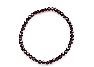 – Rojo oscuro Pulsera marrón de piedra preciosa natural granate con bolas de 4 mm montadas en hilo elástico de nylon - hecho a mano, 18 centimeters, Caucho, Granate