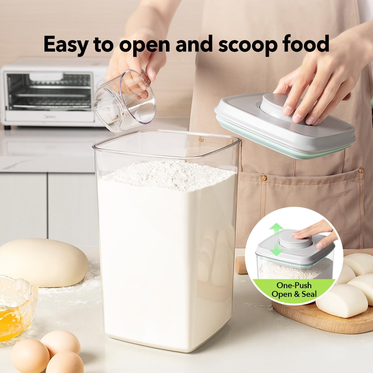 Ankou Food Storage Container Sets, 2.8 Qt + 4.2 Qt Airtight Canisters with Lids and 130ml Scoop, BPA-Free Plastic Pantry Containers for Flour, Sugar, Rice image 2