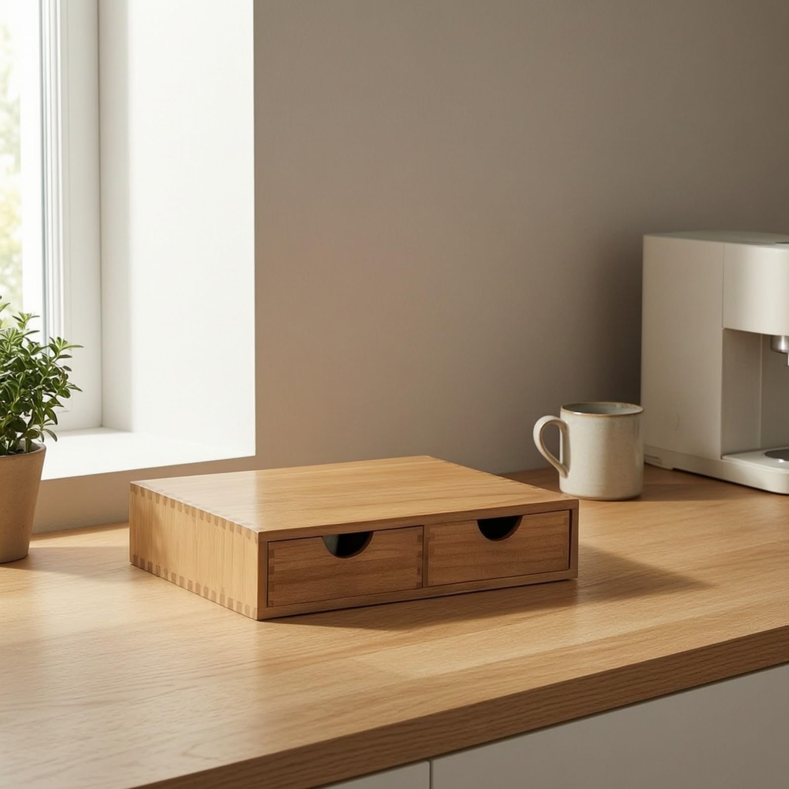 Organizador Encimera con Dos Compartimentos Práctico Organizador Escritorio Madera con Cajones Robusto para Comedor