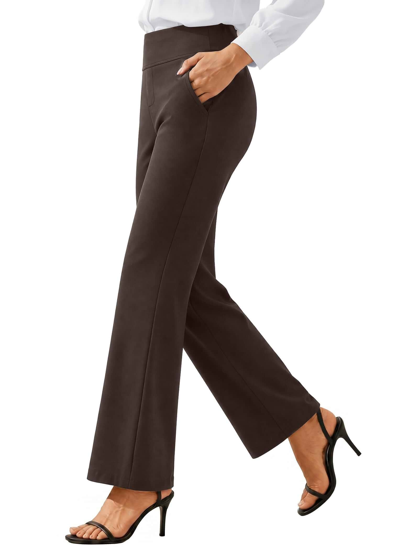 Womens Dress Pants Wide Leg Stretchy Work Slacks Soft 4 Way Stretch Fabric, High Waist Dress Yoga Pants, Business Casual Outfits with Pockets, Office Daily Wear