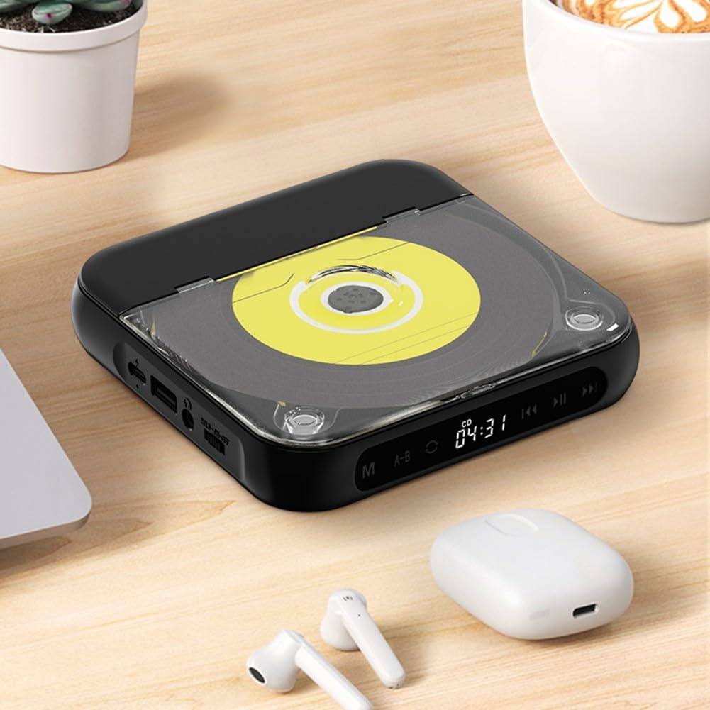 Lettore CD portatile ricaricabile 2000 mAh anti-skip AUX USB MP3 disco per walkman per casa, auto, viaggi, musica all'aperto (918 è nero)