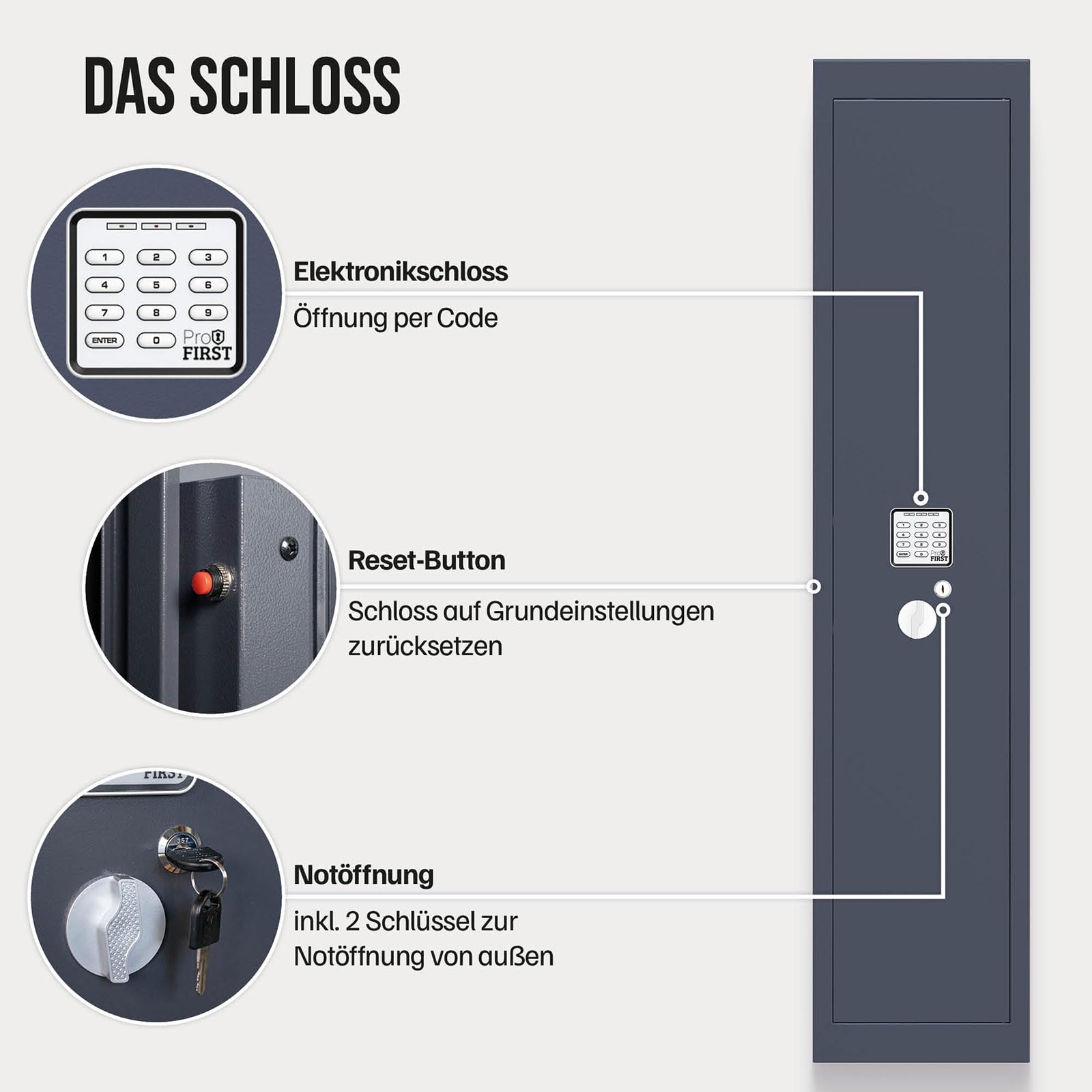 Profirst Waffenschrank Forest 2 Elektronikschloss Notöffnung Reset-Button Stahl Platz für 2 Langwaffen Schaumstoffwaffenhalter inkl. Befestigungsmaterial